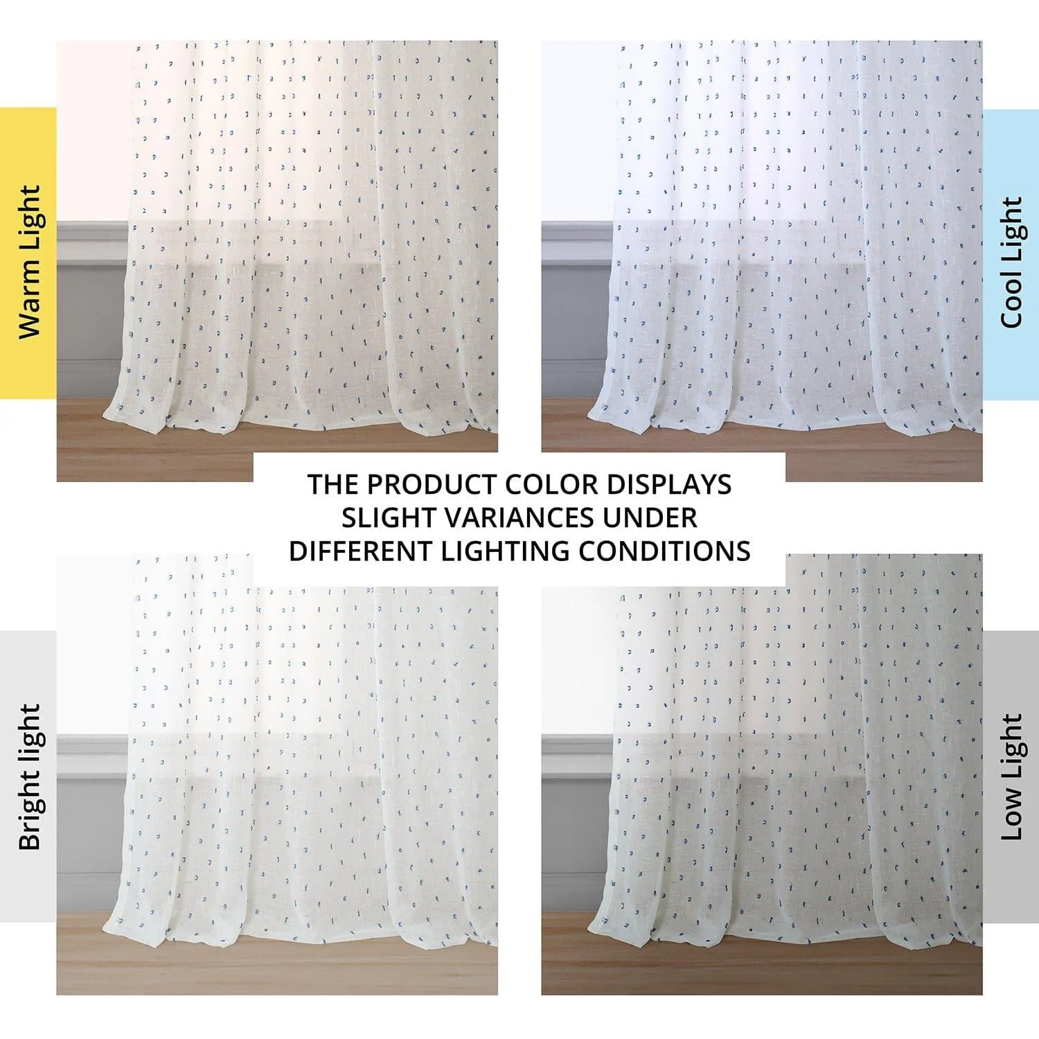 Altair Blue Geometric Patterned Faux Linen Sheer Curtain - Image 6