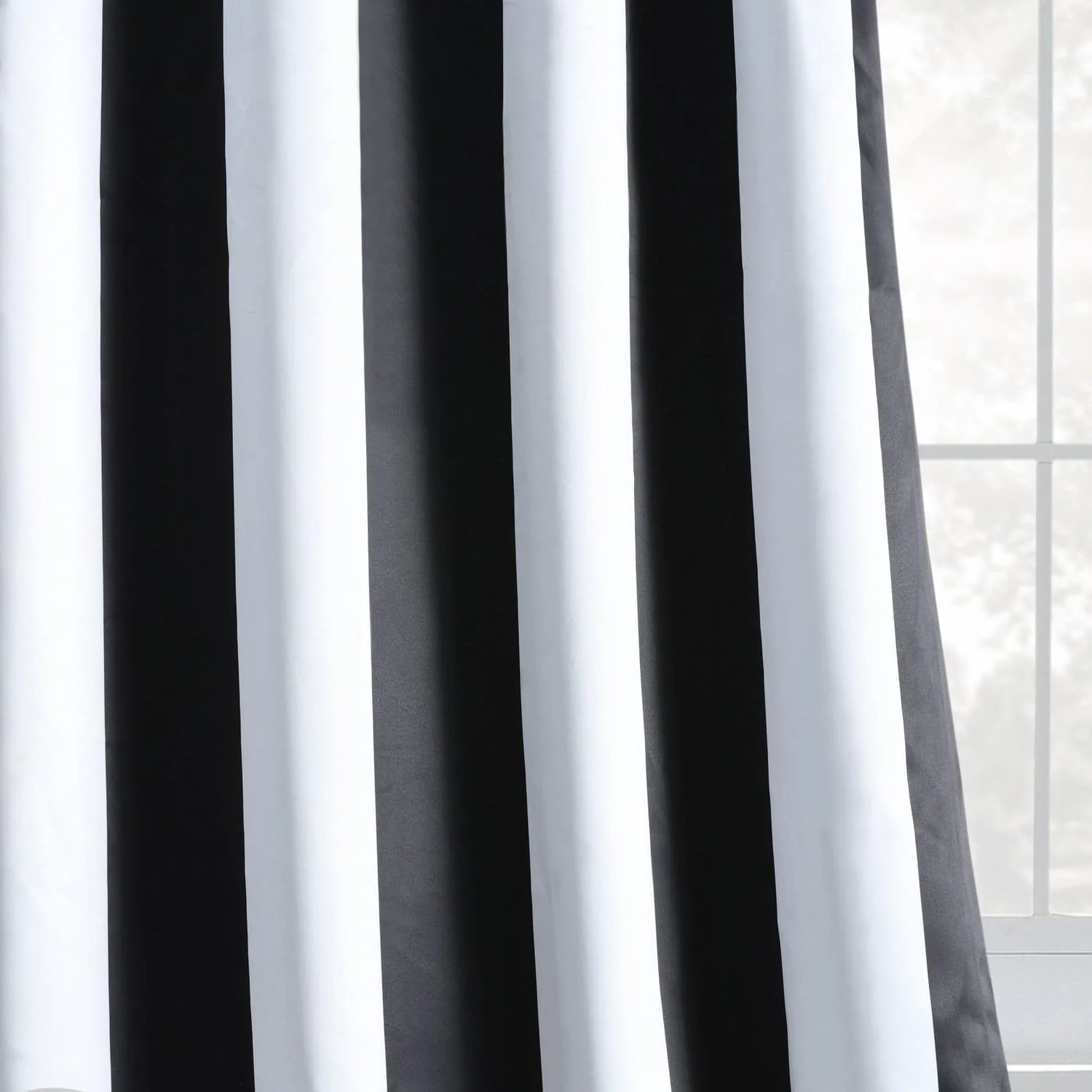 Awning Black & Fog White Striped Grommet Room Darkening Curtain - Image 6