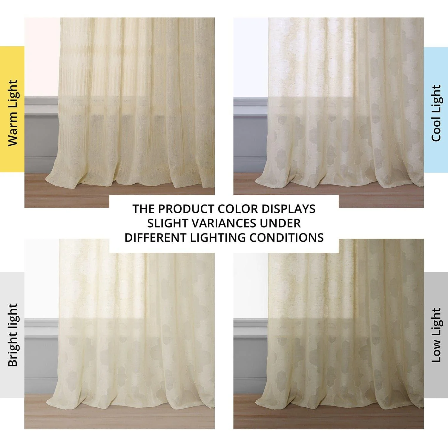 Calais Tile Beige Geometric Patterned Faux Linen Sheer Curtain - Image 6