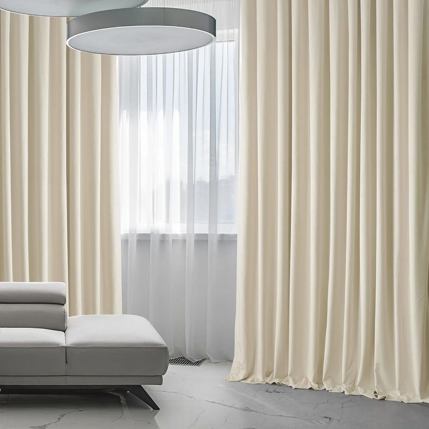 Diva Cream Extra Wide Signature Plush Velvet Hotel Blackout Curtain - Image 6