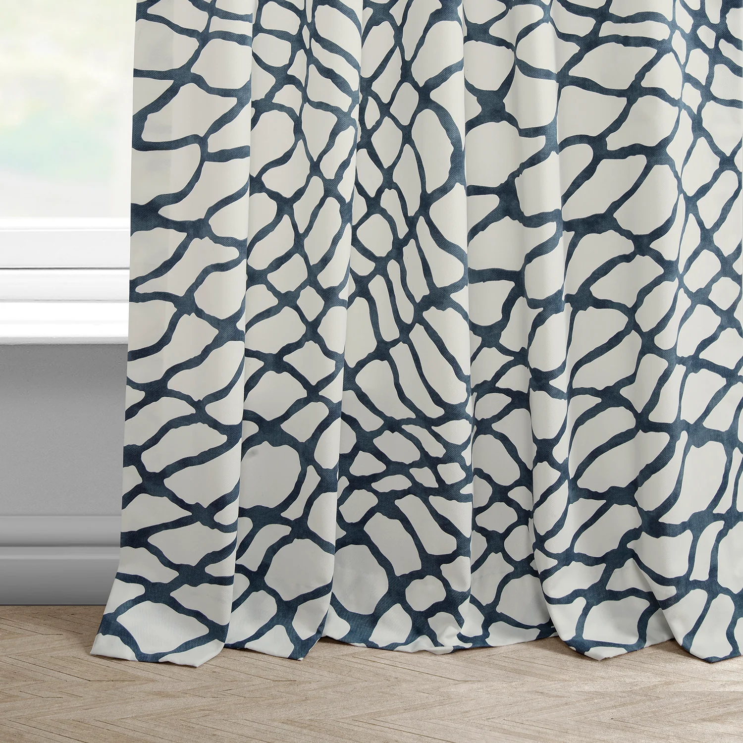 Ellis Blue Abstract Printed Cotton Custom Curtain - Image 3
