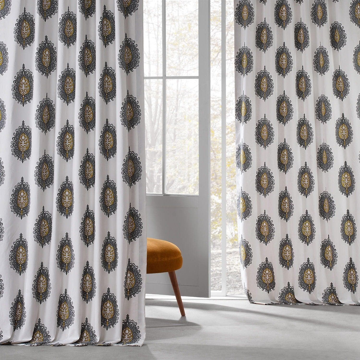 Mayan Gold Emblem Printed Cotton Room Darkening Curtain - Image 6