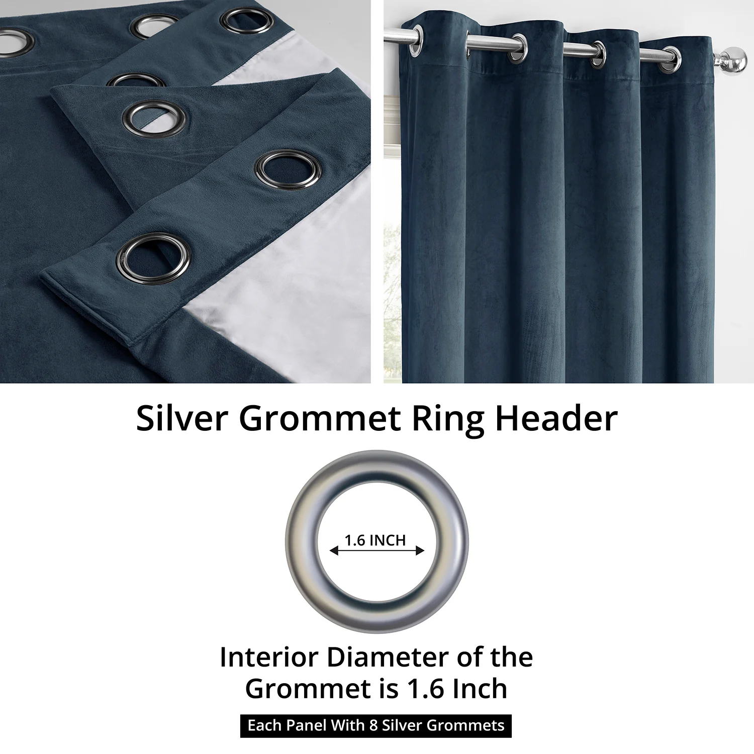 Midnight Blue Grommet Signature Velvet Blackout Curtain - Image 3