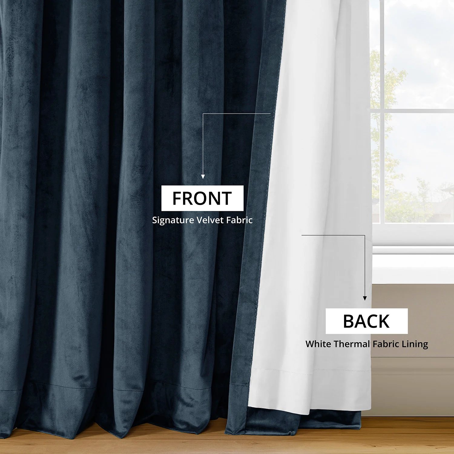 Midnight Blue Grommet Signature Velvet Blackout Curtain - Image 6