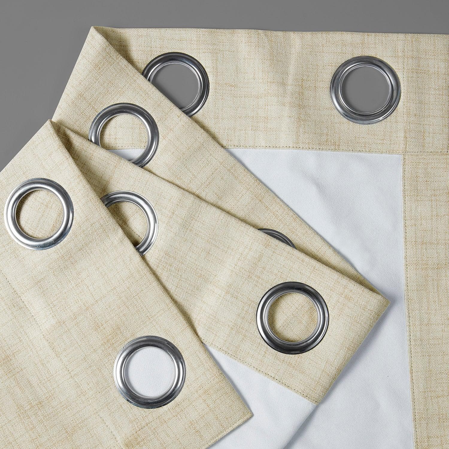 Natural Light Beige Grommet Thermal Cross Linen Weave Blackout Curtain - Image 3
