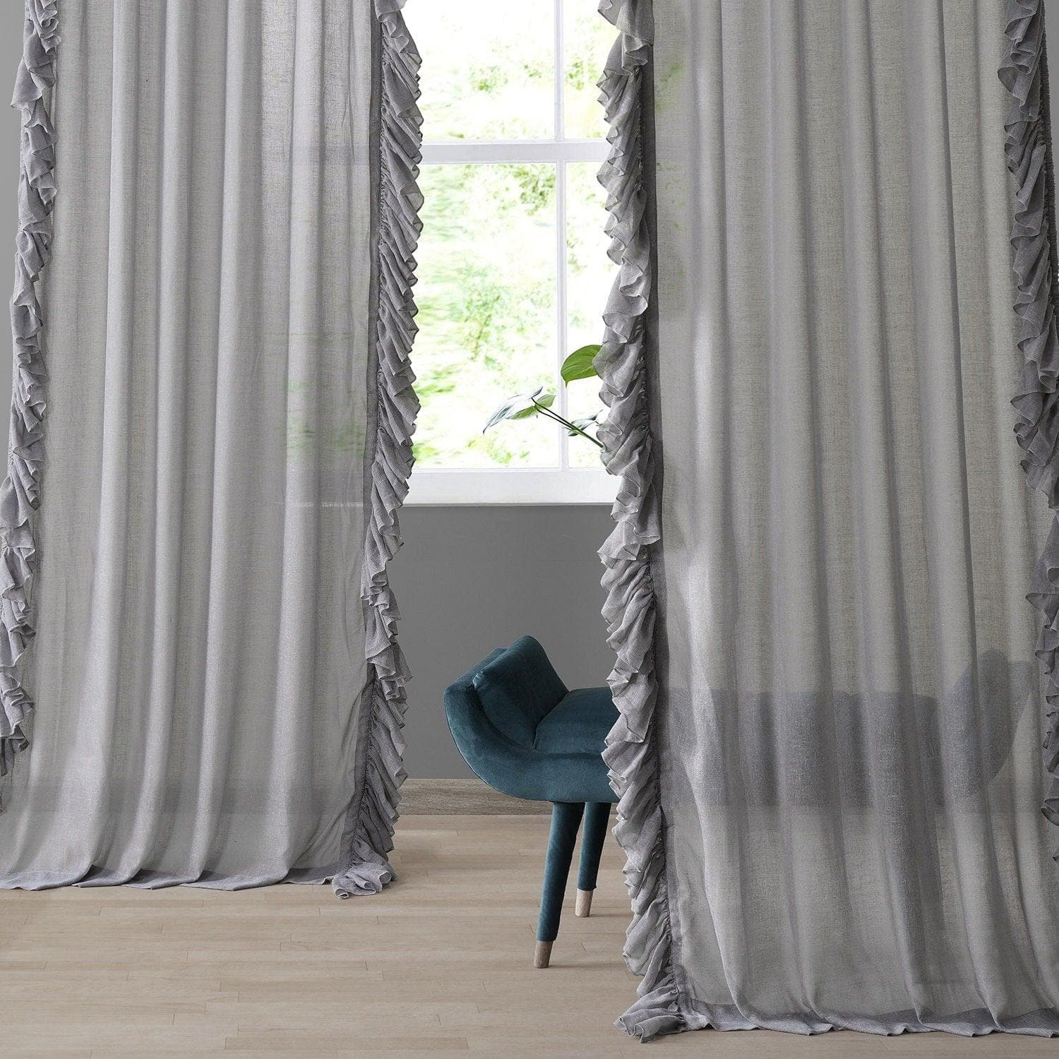 Nickel Ruffled Faux Linen Sheer Curtain - Image 6