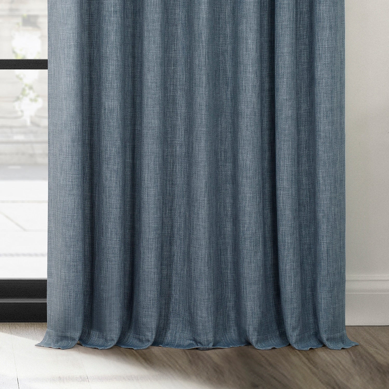 Reverie Blue Textured Faux Linen Custom Curtain - Image 3