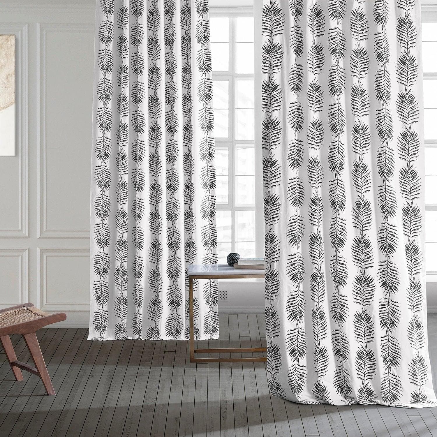 Sago Black Ink Floral Printed Cotton Room Darkening Curtain - Image 6