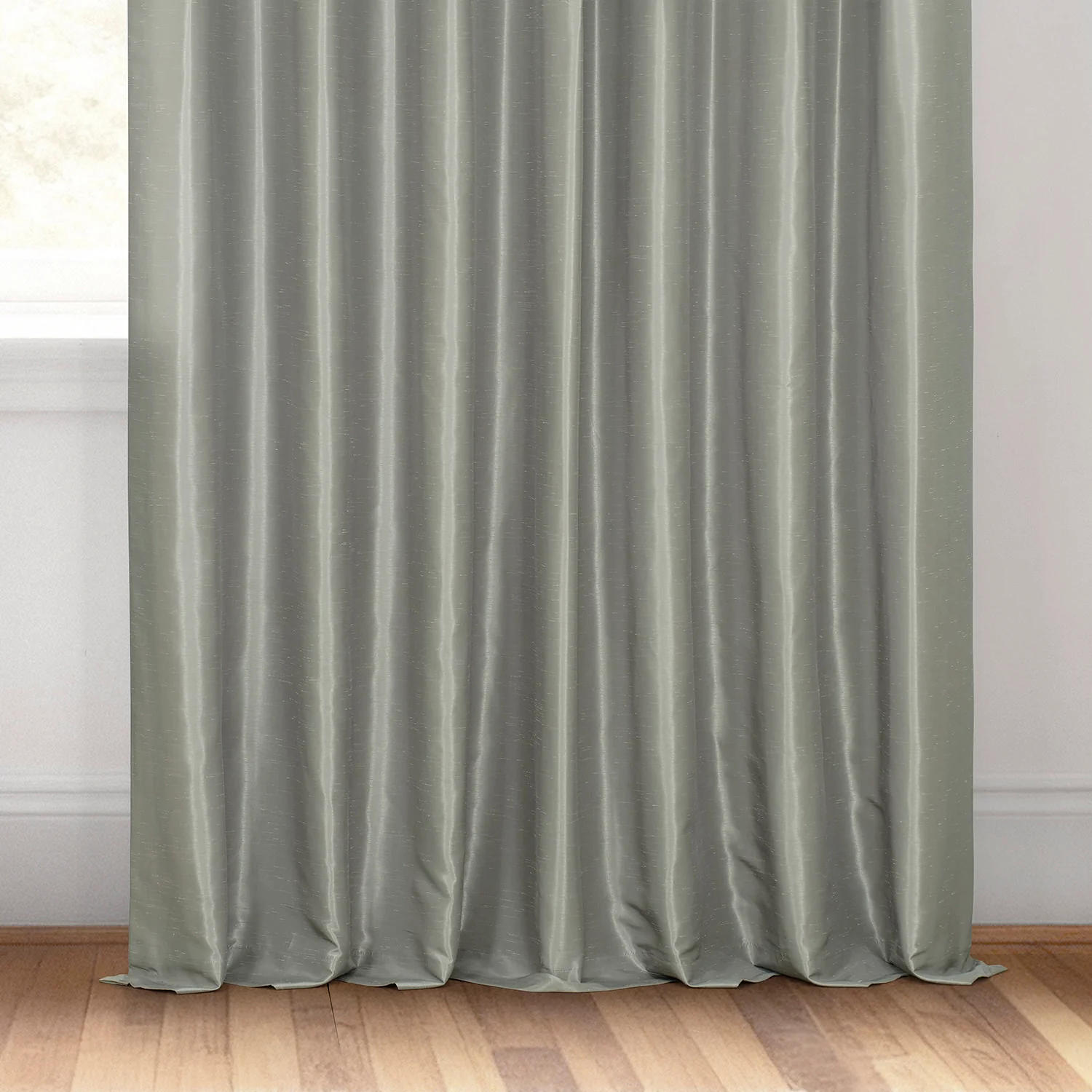 Silver Extra Wide Vintage Textured Faux Dupioni Silk Blackout Curtain - Image 6