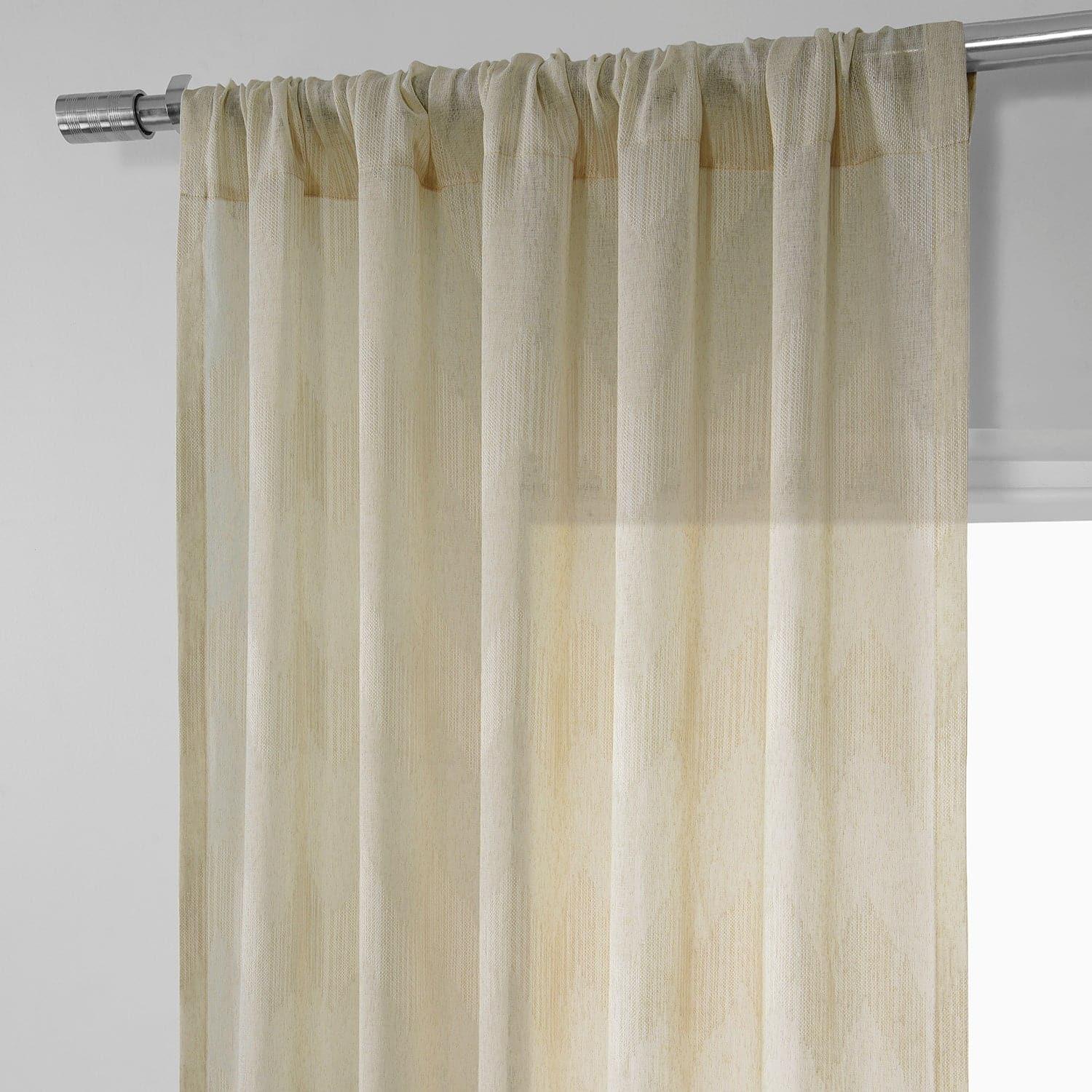 Sirius Beige Striped Patterned Faux Linen Sheer Curtain - Image 3