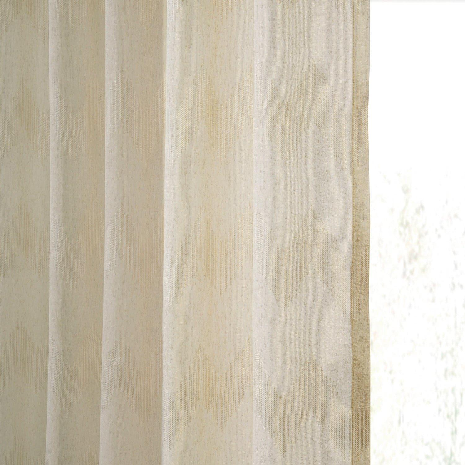 Sirius Beige Striped Patterned Faux Linen Sheer Curtain - Image 4