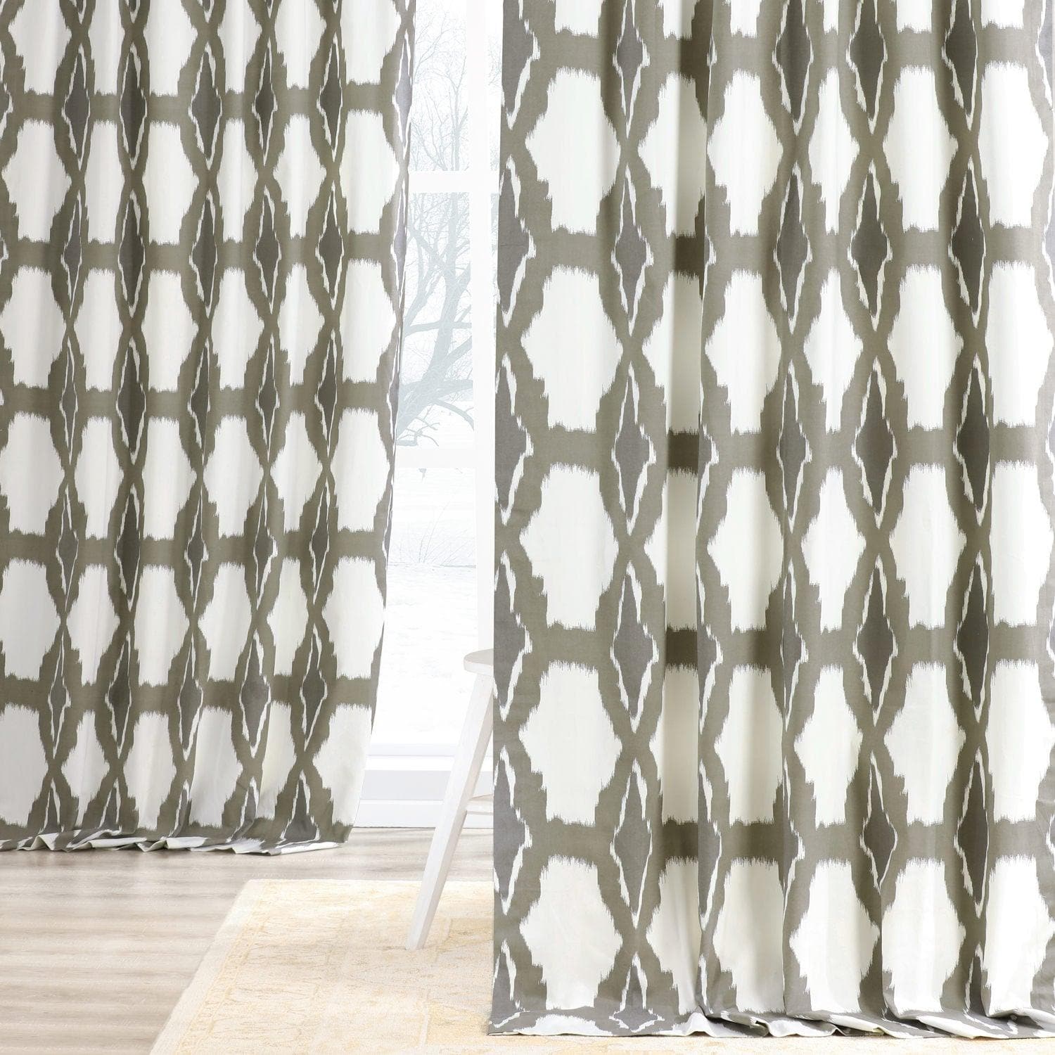 Sorong Beige Geometric Printed Cotton Room Darkening Curtain - Image 6