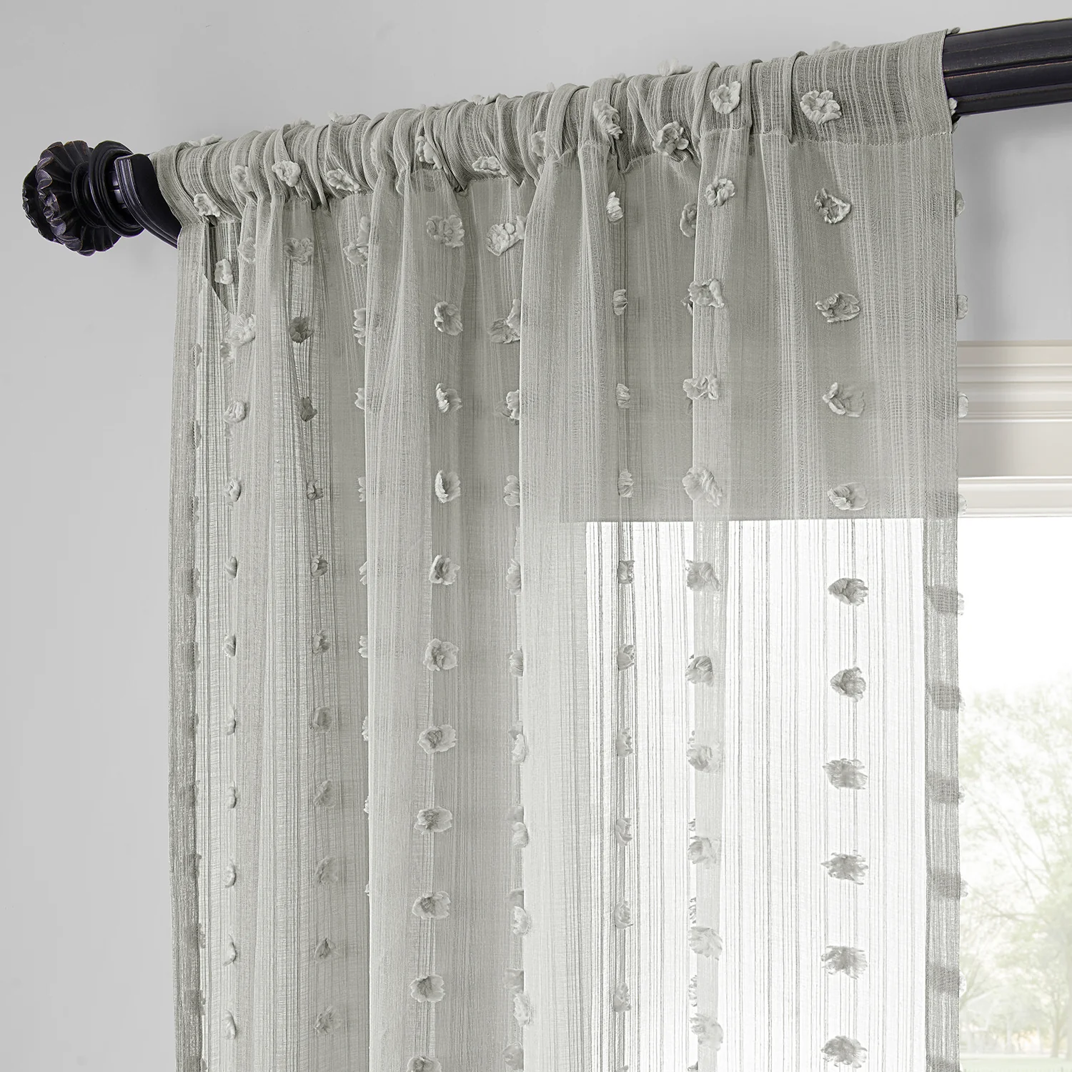 Strasbourg Dot Grey Geometric Patterned Faux Linen Sheer Curtain - Image 3