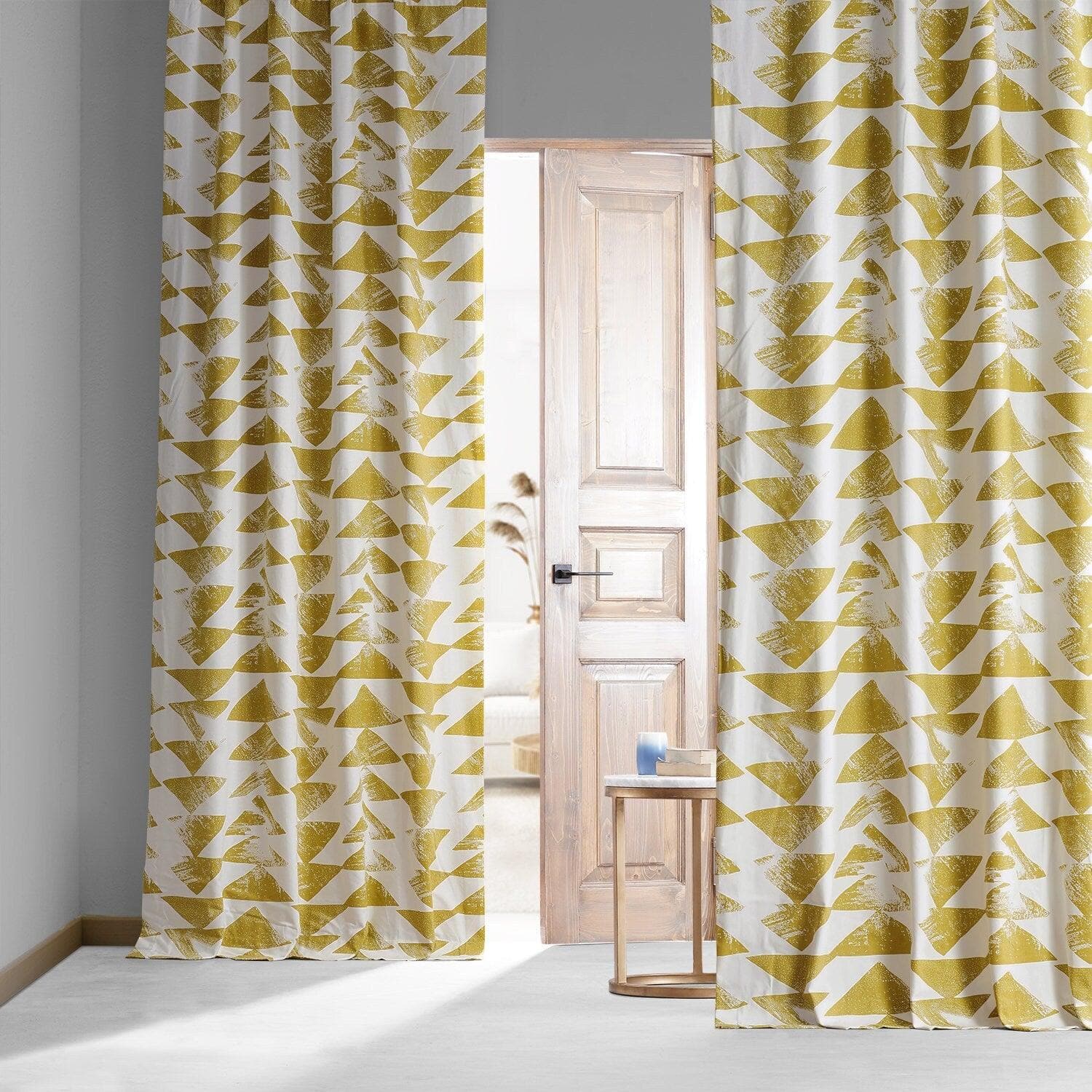 Triad Gold Geometric Printed Cotton Hotel Blackout Curtain - Image 6