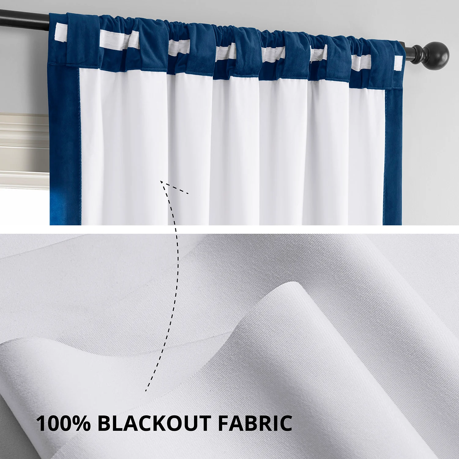 Union Blue Signature Velvet Blackout Curtain - Image 3