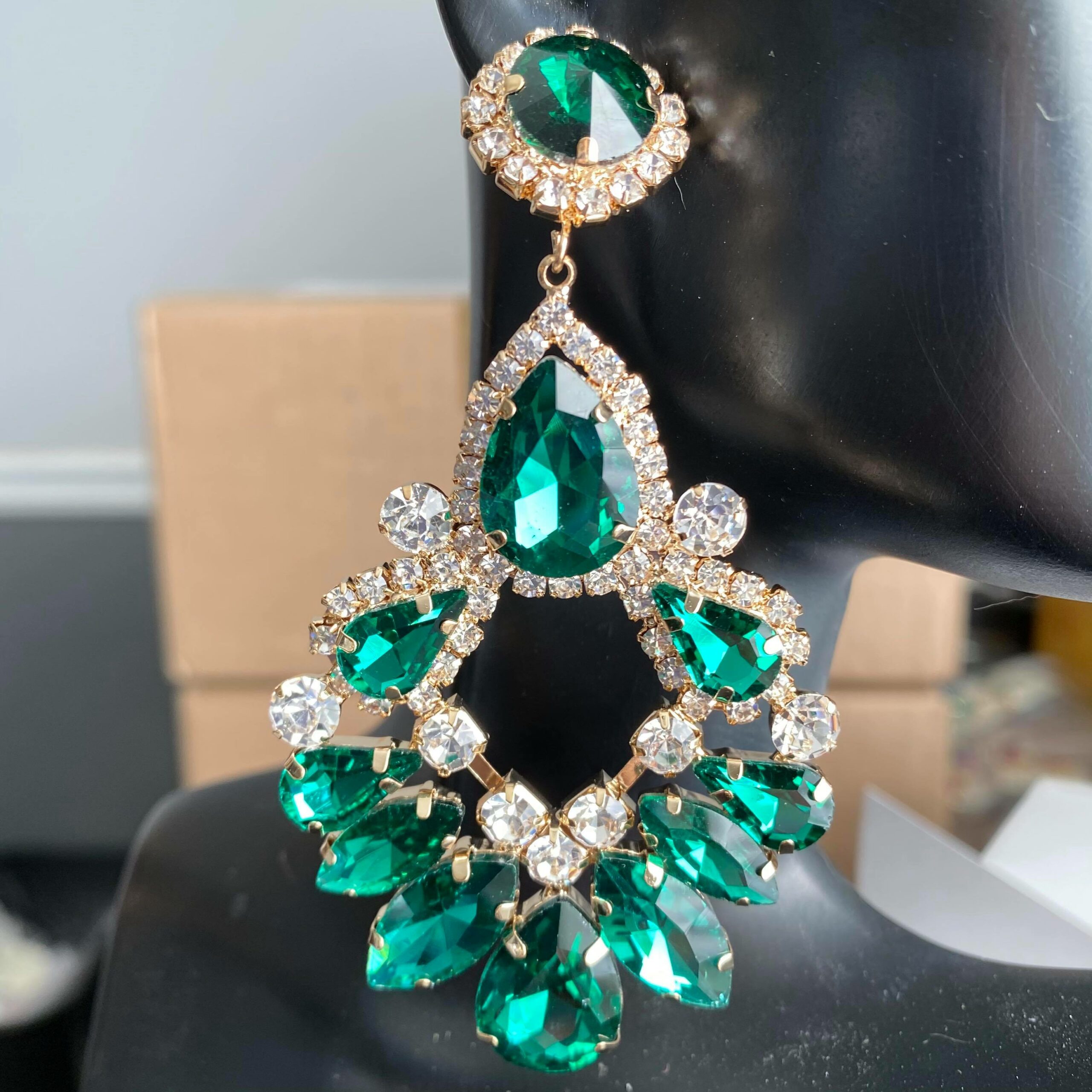 Large Emerald Crystal Teardrop Chandelier Earrings | 459585