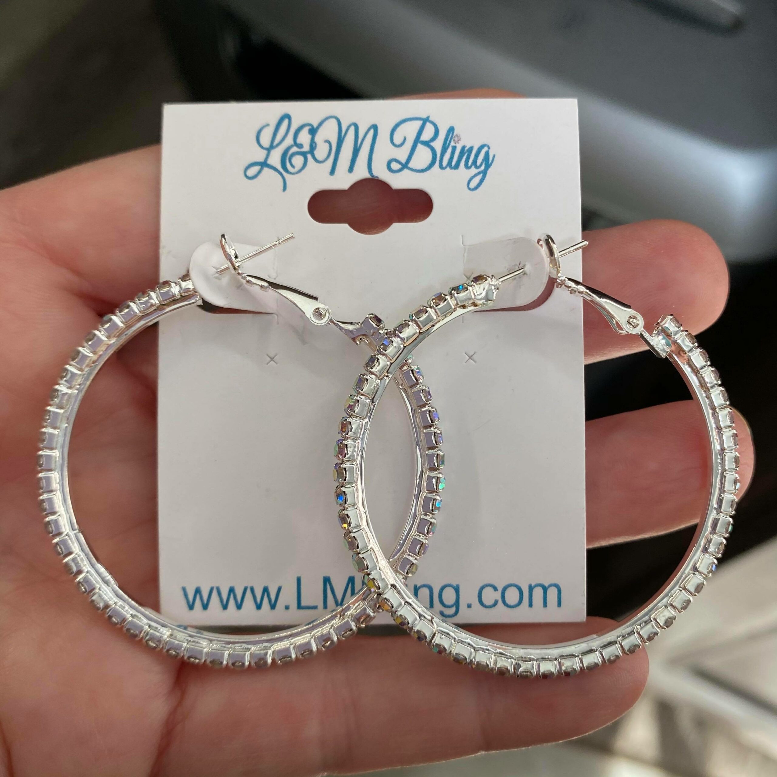 AB Crystal Rhinestone Hoop Earrings | 1.75″ | 225462