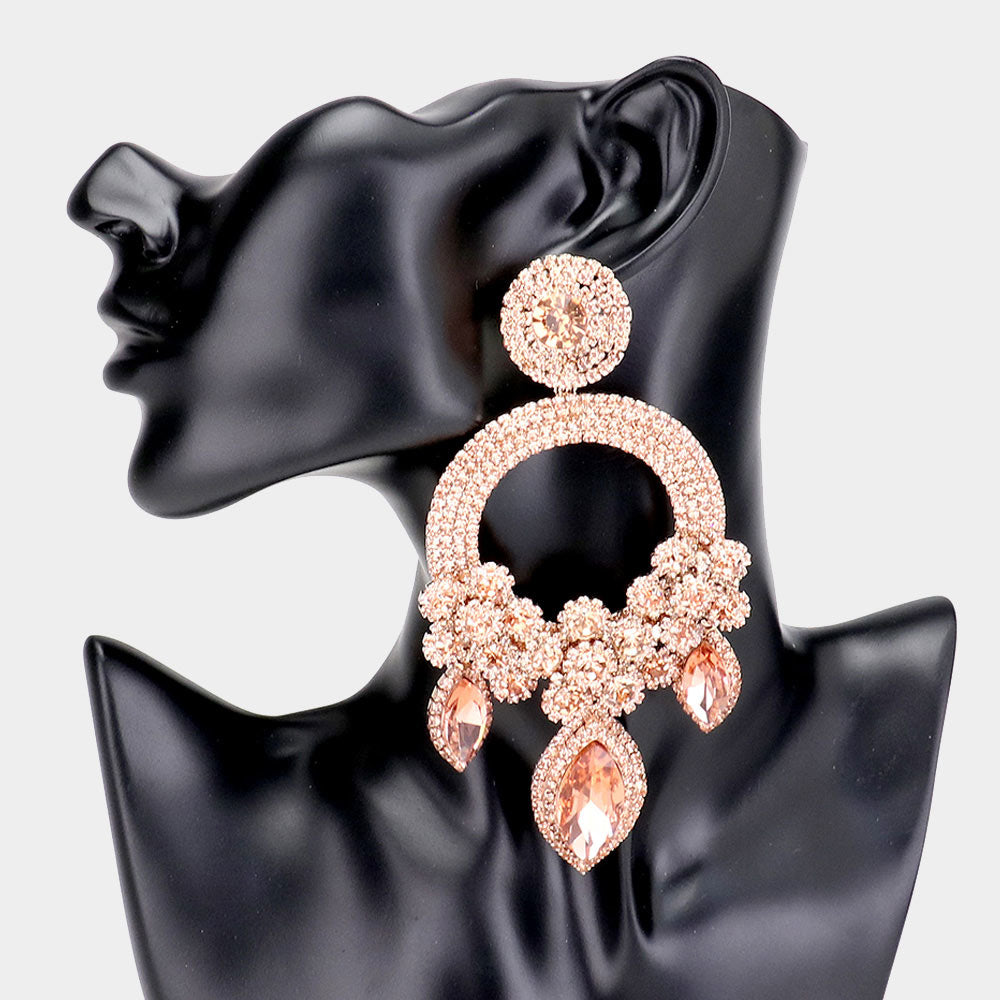 Large Long Elegant Peach Chandelier Pageant Prom Earrings | 364525