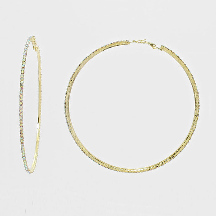 AB Rhinestone Hoop Earrings on Gold| 3.25″ | 269229