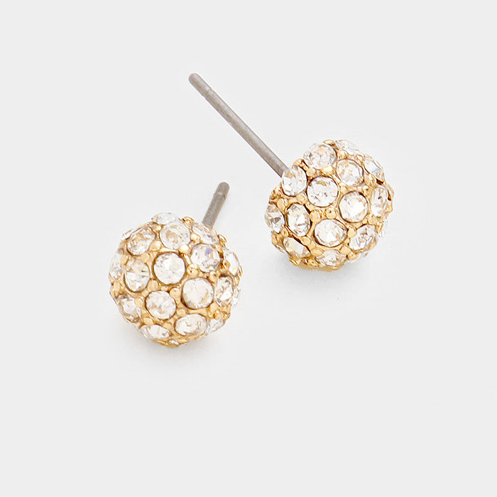 Little Girls Crystal Ball Stud Earrings on Gold | 103855