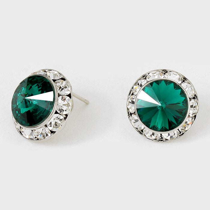 Emerald Austrian Crystal Round Stud Earrings | 5/8″ | 114215