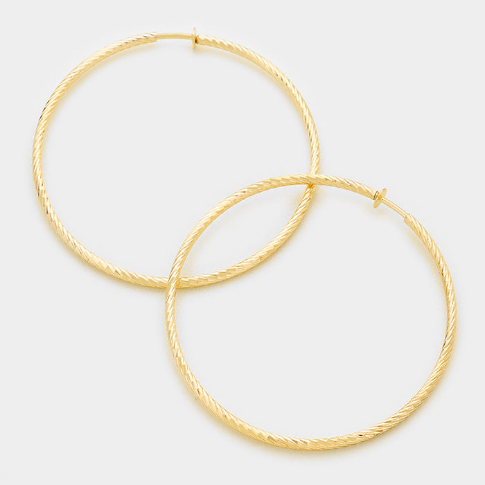 Textured Gold Clip On Hoops | 3″ | 142486