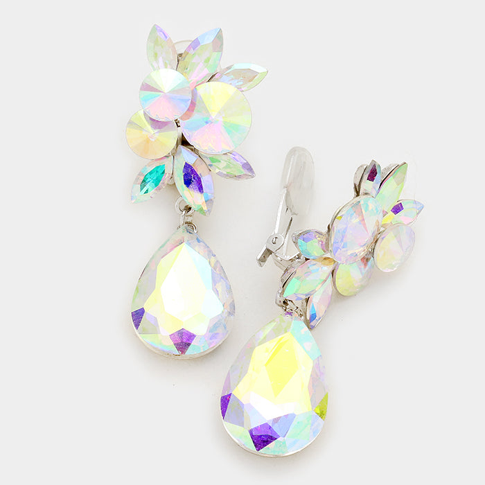 AB Teardrop Earrings on Silver | Clip On | 272303