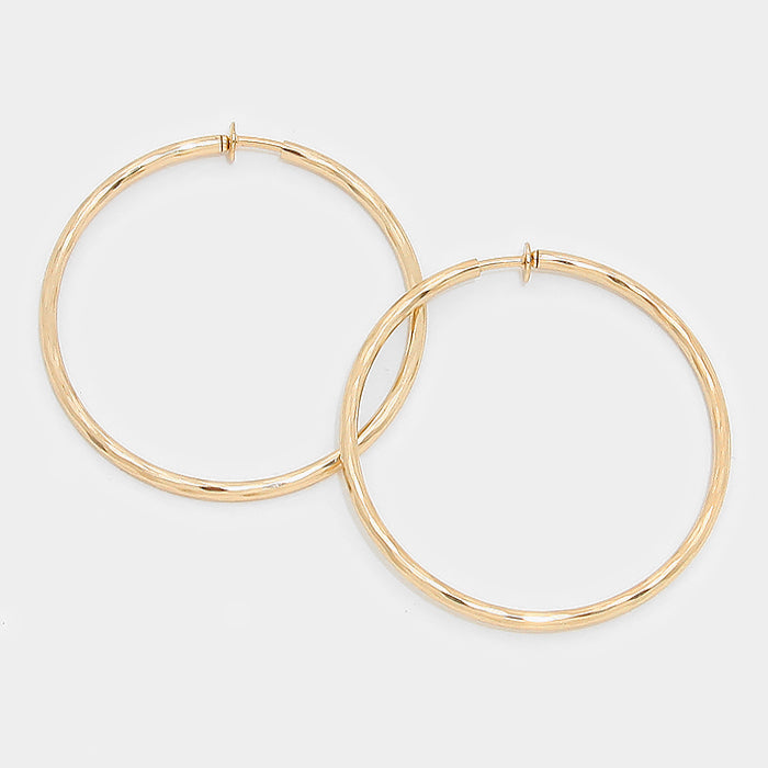 Clip On Gold Hoop Earrings | 2.3″ | 142683