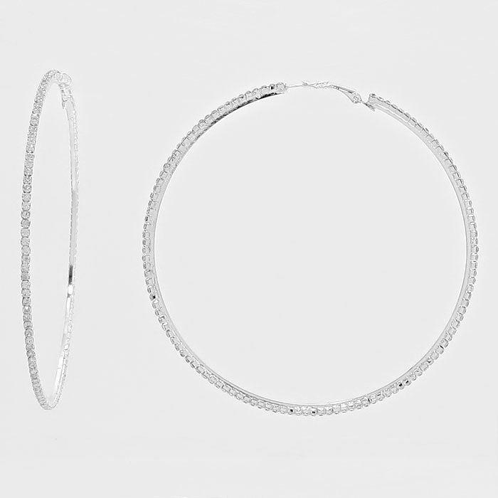 Rhinestone Hoop Earrings on Silver | 3 3/4″ | 269236