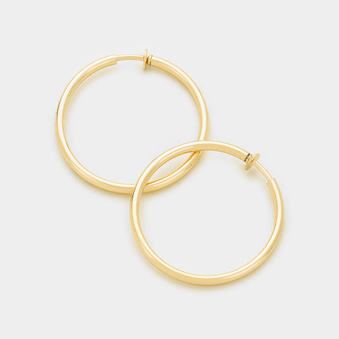 Smooth Gold Clip On Hoop Earrings | 1.25″ | 236401