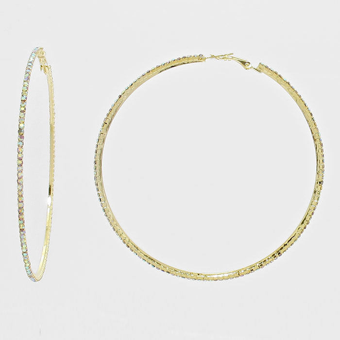 AB Rhinestone Hoop Earrings on Gold | 3 3/4″ | 269233