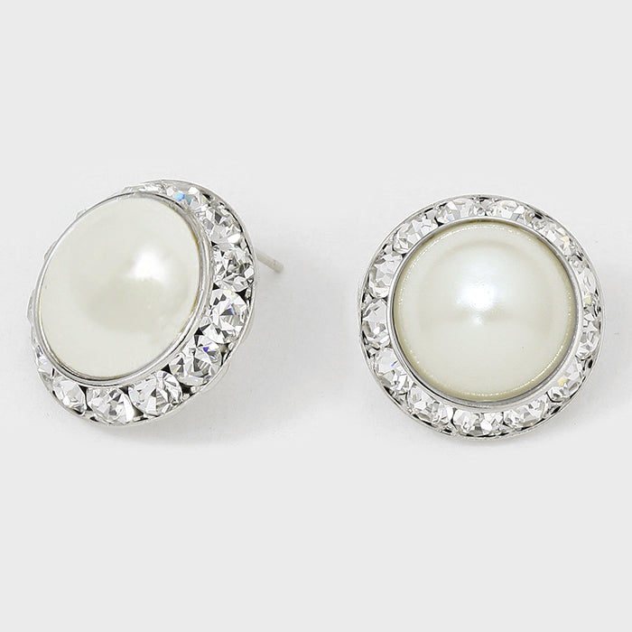 Austrian Crystal Pearl Round Stud Earrings | 0.8″ | 313242