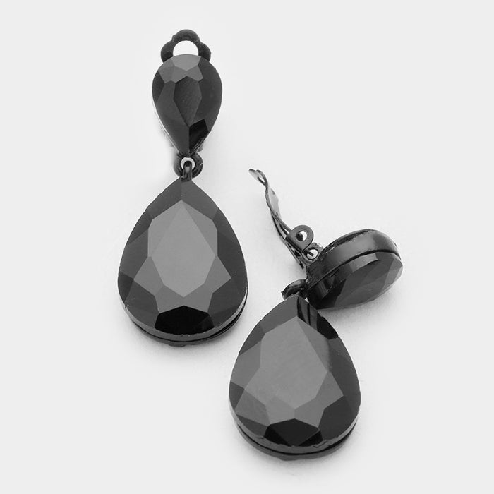 Little Girls Clip on Black Teardrop Earrings | 334667