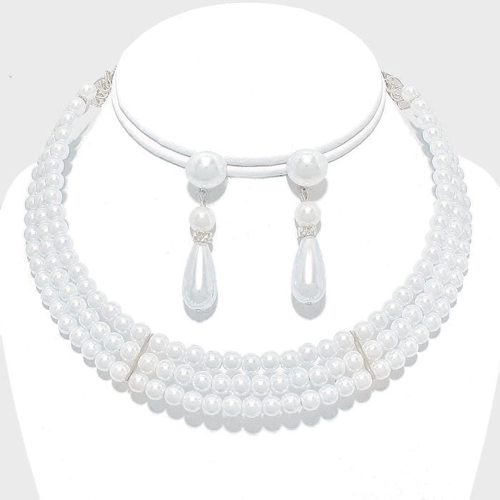 Wedding Jewelry | White Pearl Necklace Set | 145214