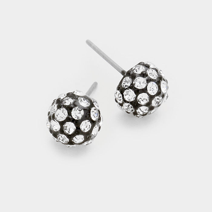 Little Girls Clear Crystal Ball Stud Earrings on Black | 103854