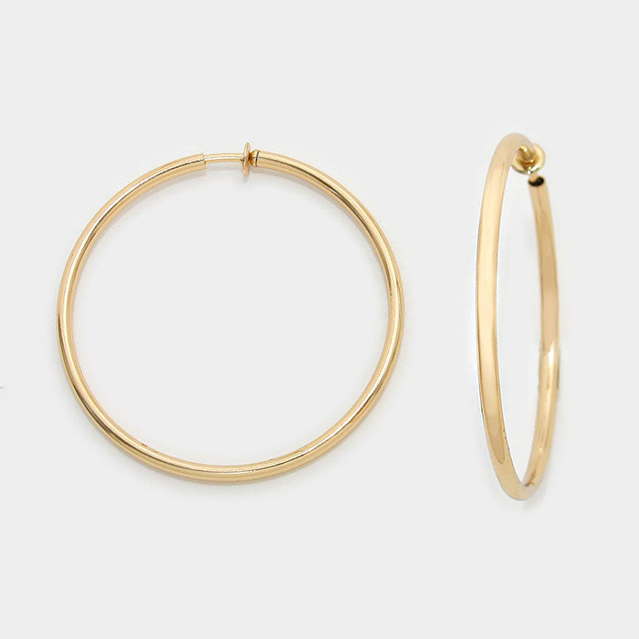 Smooth Gold Clip On Hoop Earrings | 1.75″ | 246106