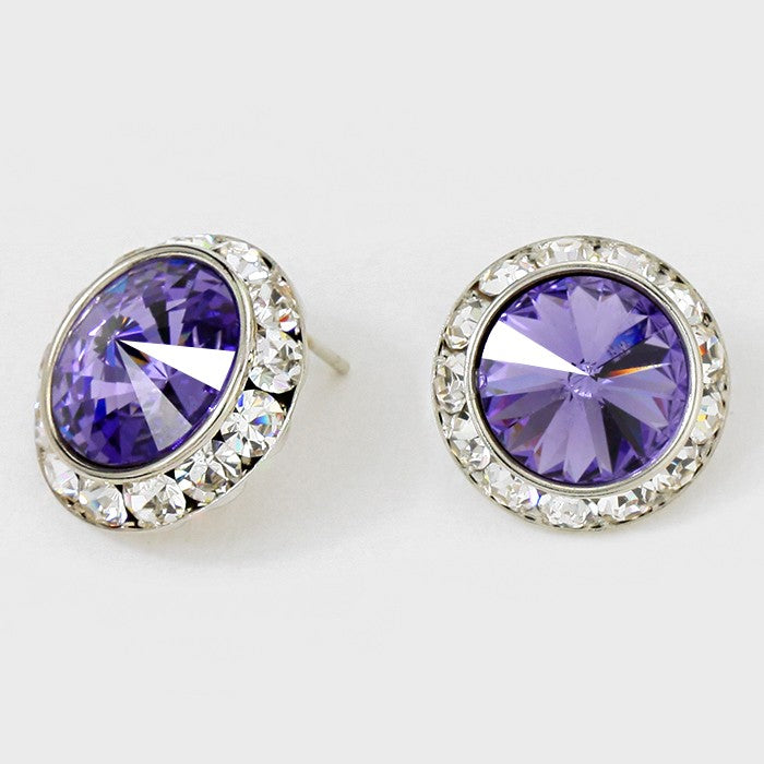 Austrian Purple Crystal Round Stud Earrings | 7/8″ | 122933