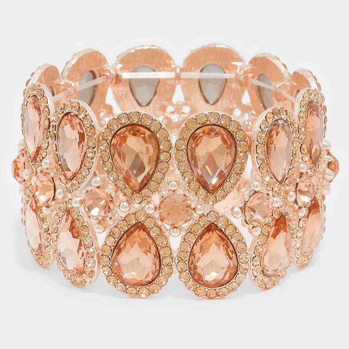 Double Teardrop Peach Crystal Stretch Bracelet | 295344