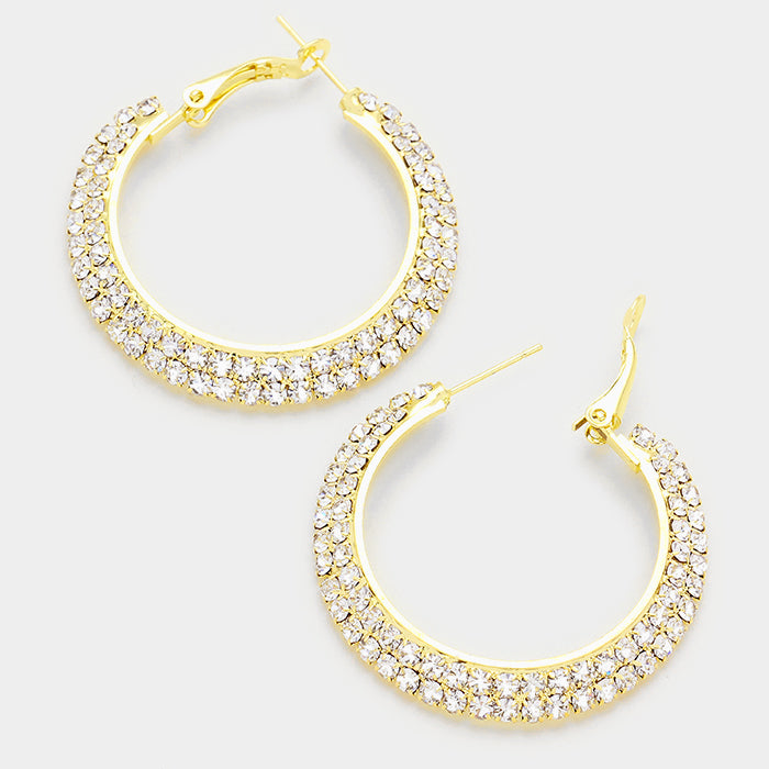 Small Crystal Hoop Earrings on Gold | 1.7″ | 145975