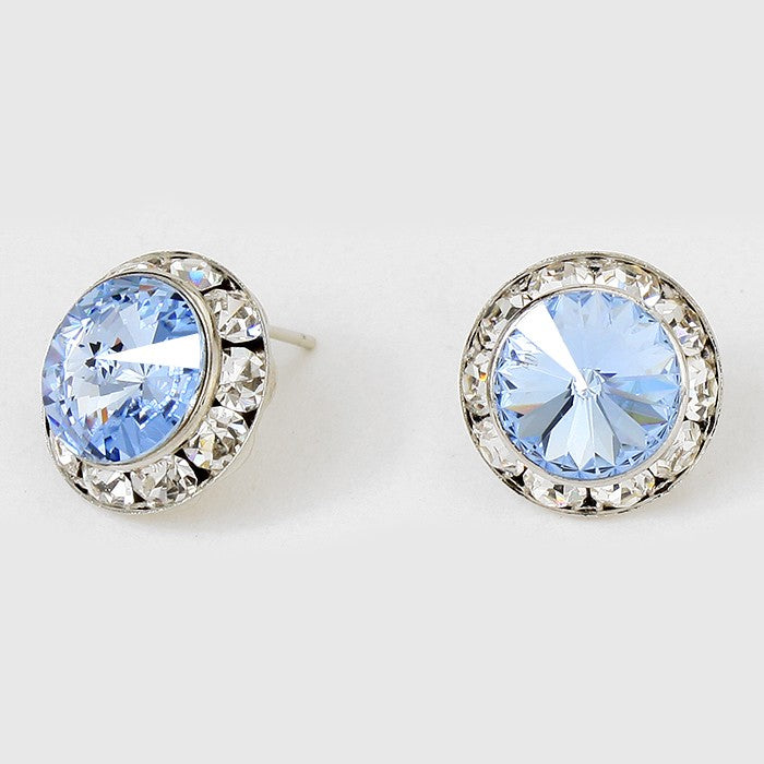 Light Blue Austrian Crystal Round Stud Earrings | 5/8″ | 114221