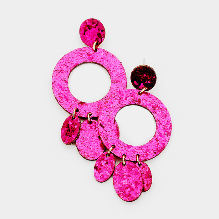 Fuchsia Glitter Hoop Felt Fun Fashion Pageant Earrings | 409715