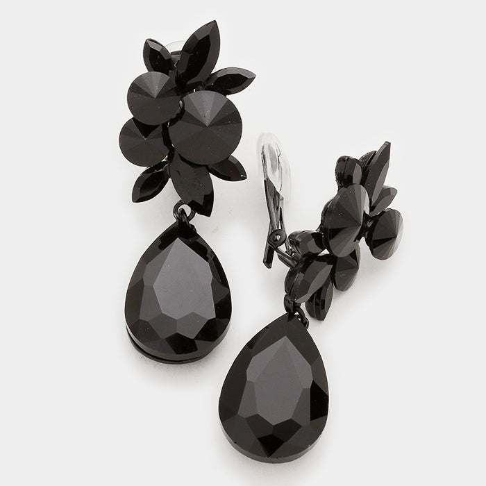 Black Teardrop Earrings | Clip On | 320393