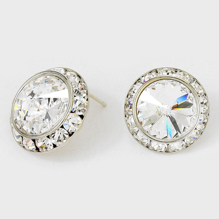 Austrian Crystal on Silver Round Stud Earrings | 7/8″ | 122905