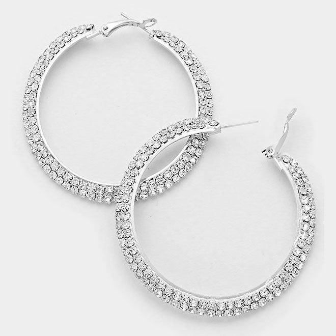 Two Row Clear Rhinestone Hoop Earrings | 2.3″ | 108789