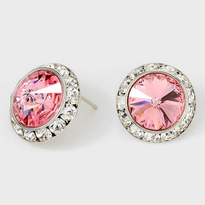 Austrian Light Rose Crystal Round Stud Earrings | 7/8″ | 122922