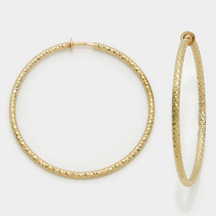 Textured Gold CLIP ON Hoop Earrings | 3 1/8″ | 142489