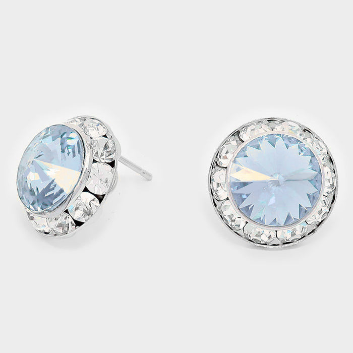 Light Blue Austrian Crystal Round Stud Earrings | 5/8″ | 290278