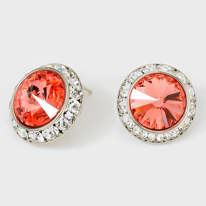 Austrian Peach Crystal Round Stud Earrings | 7/8″ | 204174