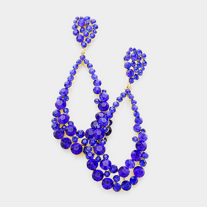 Big Sapphire Crystal Pageant Hoop Earrings on Gold | 3.75″ | 394970