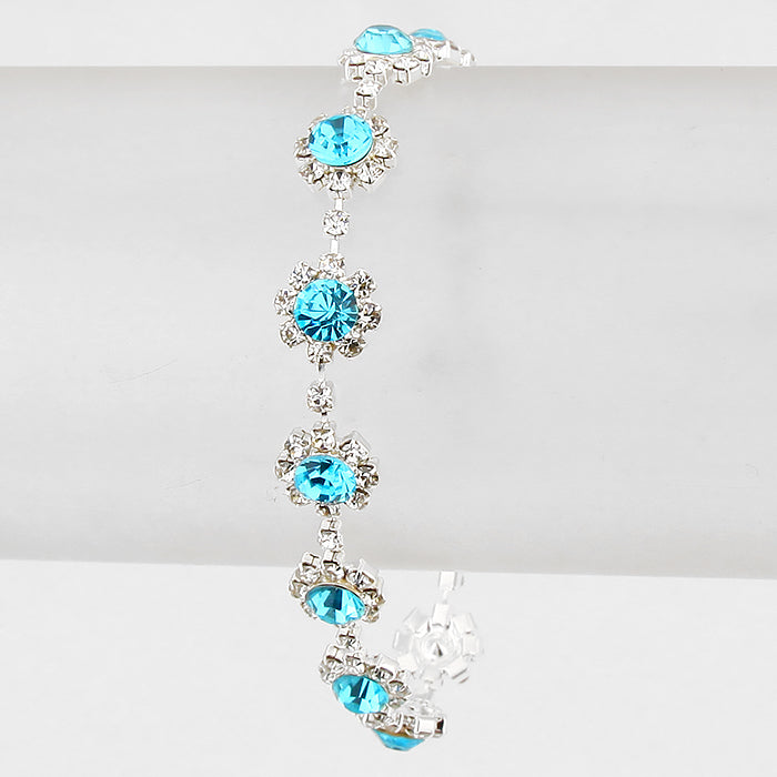 Aqua Round Crystal Rhinestone Rosette Evening Bracelet | 192330